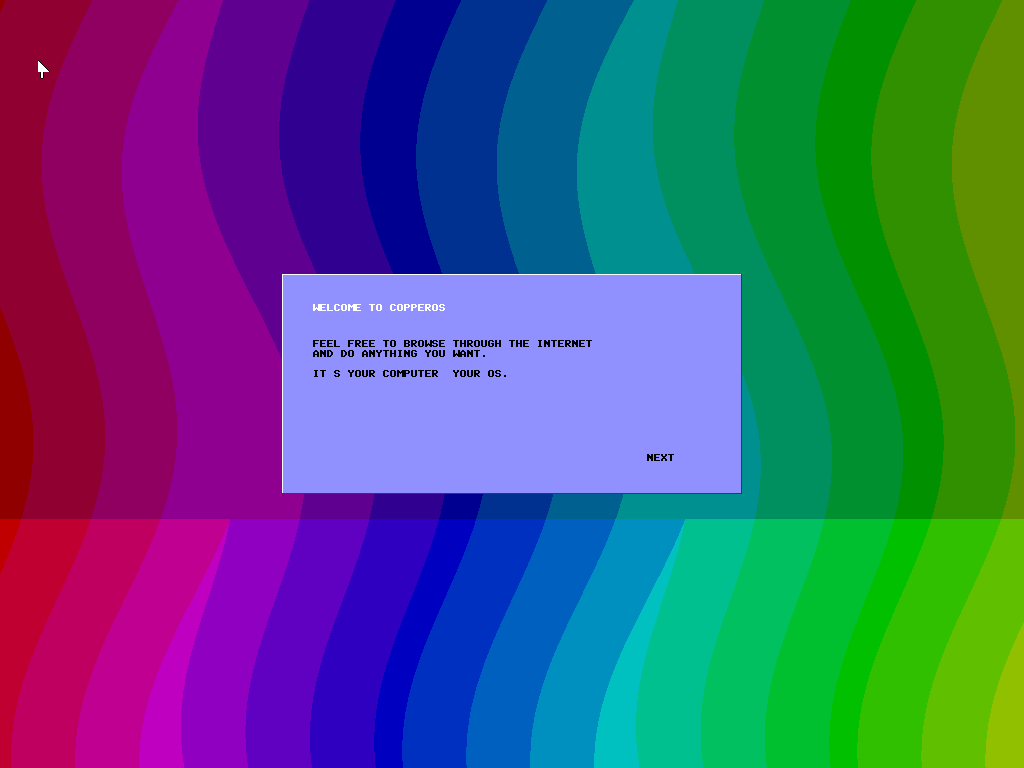 The CopperOS welcome dialog after setup completes